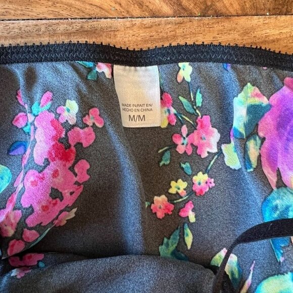 Victoria’s Secret Black & Purple Floral Lace Trim Babydoll Cami Chemise Slip Dre - Picture 6 of 8